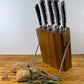 ultimate knife set, best sharp stainless steel knives, wood block, chef knife, bread knife, pairing knife, carving knife, carving knife. 