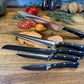 ultimate knife set, best sharp stainless steel knives, wood block, chef knife, bread knife, pairing knife, carving knife, carving knife. 